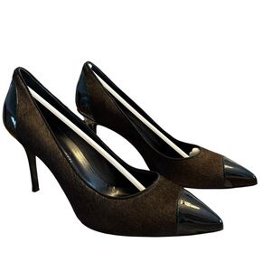 Giuseppe Zanotti Black Patent Leather with Brown Calf Hair Heels